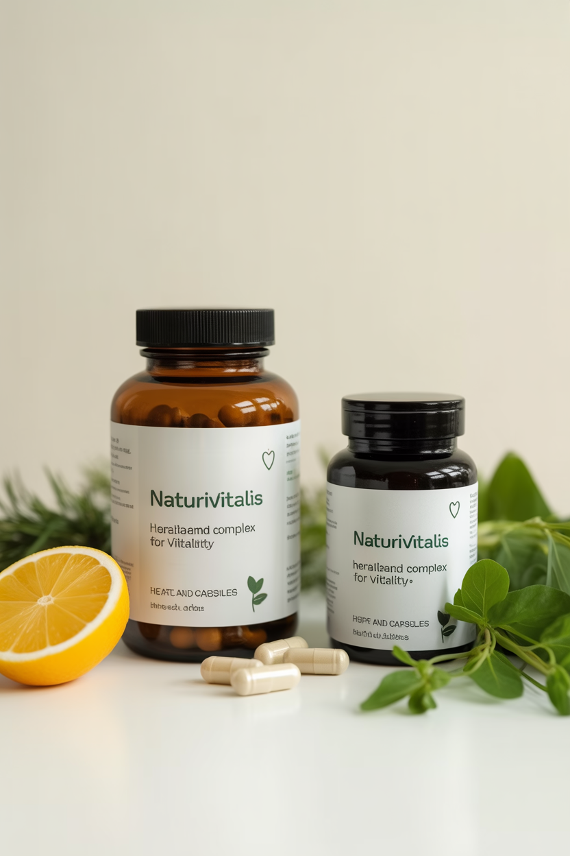 Naturivitalis herbal complex bottle and capsules for heart and vitality
